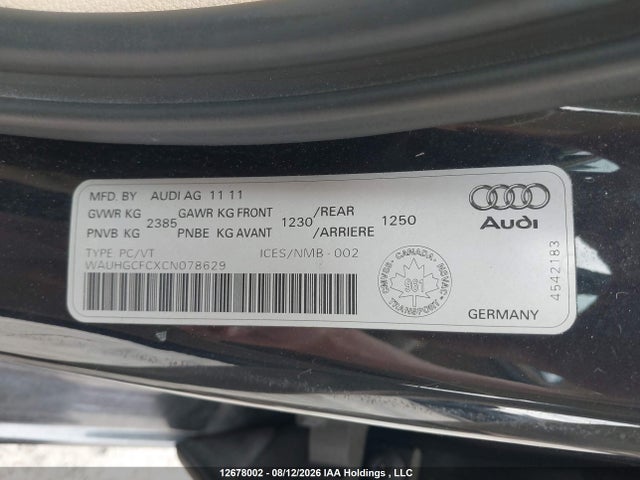 Aukcja sprzedaży 2012 Audi A6 Prestige, vin: WAUHGCFCXCN078629, numer aukcji: 12678002