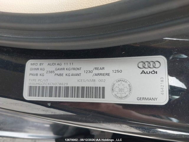 Aukcja sprzedaży 2012 Audi A6 Prestige, vin: WAUHGCFCXCN078629, numer aukcji: 12678002