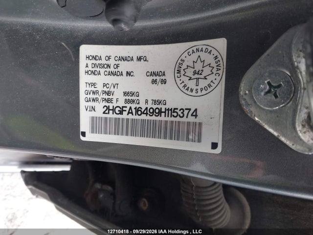 Продажа на аукционе авто 2009 Honda Civic, vin: 2HGFA16499H115374, номер лота: 12710418