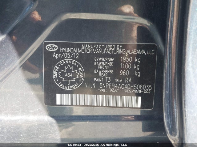Продаж на аукціоні авто 2013 Hyundai Sonata Gls, vin: 5NPEB4AC4DH506035, номер лоту: 12710433