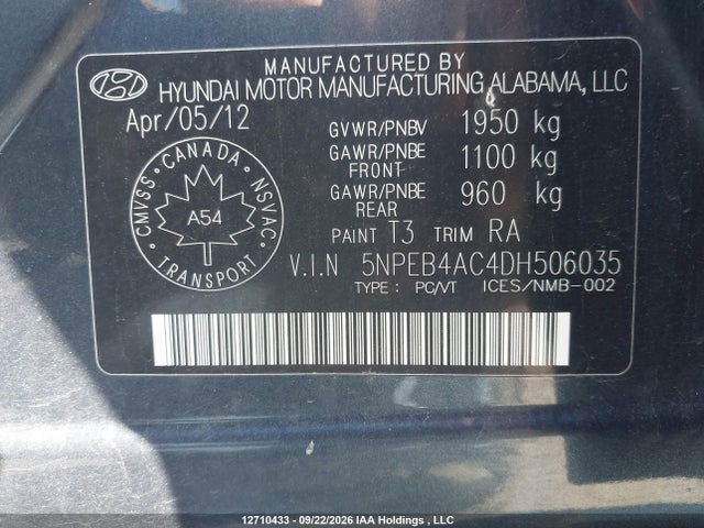 Продаж на аукціоні авто 2013 Hyundai Sonata Gls, vin: 5NPEB4AC4DH506035, номер лоту: 12710433