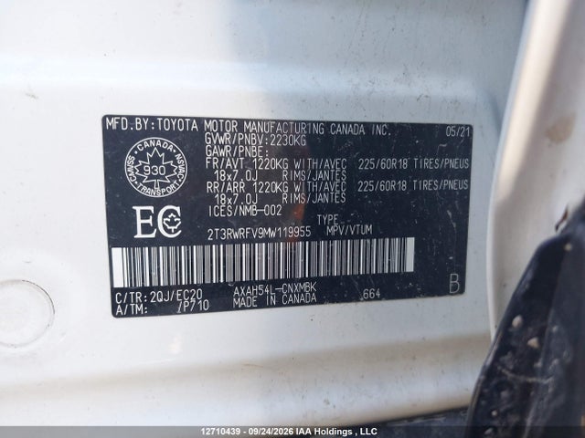 Aukcja sprzedaży 2021 Toyota Rav4 Hybrid Xse, vin: 2T3RWRFV9MW119955, numer aukcji: 12710439