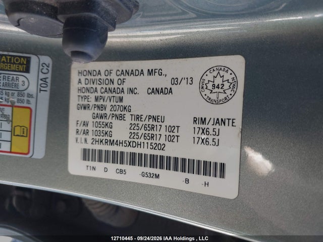 Продажа на аукционе авто 2013 Honda Cr-v Ex, vin: 2HKRM4H5XDH115202, номер лота: 12710445