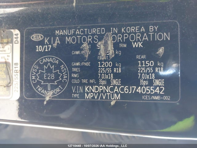 2018 Kia Sportage Ex/ex Premium/ex Tech მანქანა იყიდება აუქციონზე, vin: KNDPNCAC6J7405542, აუქციონის ნომერი: 12710448