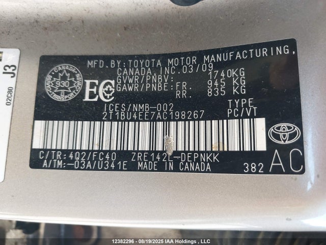 Продажа на аукционе авто 2010 Toyota Corolla Le, vin: 2T1BU4EE7AC198267, номер лота: 12382296