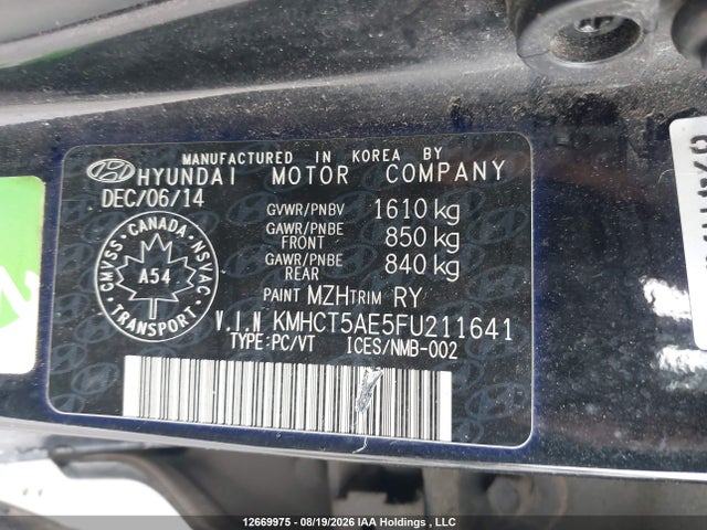 Hyundai ACCENT GS 2015 KMHCT5AE5FU211641 Image 9