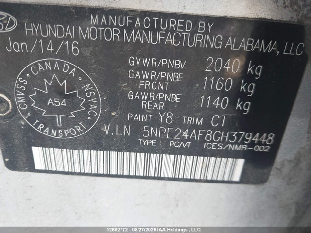 Hyundai SONATA GLS 2016 5NPE24AF8GH379448 Image 9