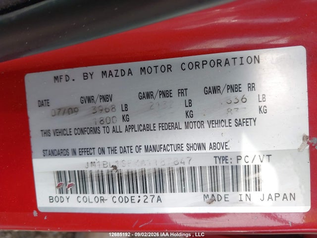 Продаж на аукціоні авто 2010 Mazda Mazda3, vin: JM1BL1SFXA1187847, номер лоту: 12685192