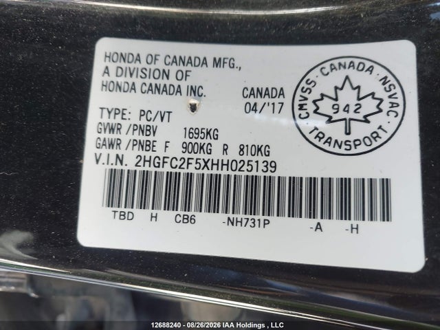 2HGFC2F5XHH025139 Honda Civic Lx