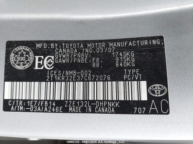 Продажа на аукционе авто 2007 Toyota Matrix Wagon, vin: 2T1KR32E37C672076, номер лота: 12693133