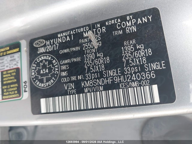 Aukcja sprzedaży 2017 Hyundai Santa Fe Xl Luxury, vin: KM8SNDHF9HU240366, numer aukcji: 12693994