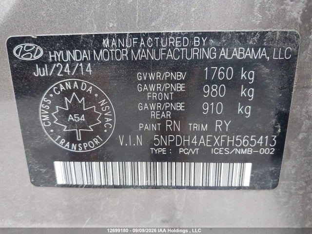 Hyundai ELANTRA GL 2015 5NPDH4AEXFH565413 Image 9