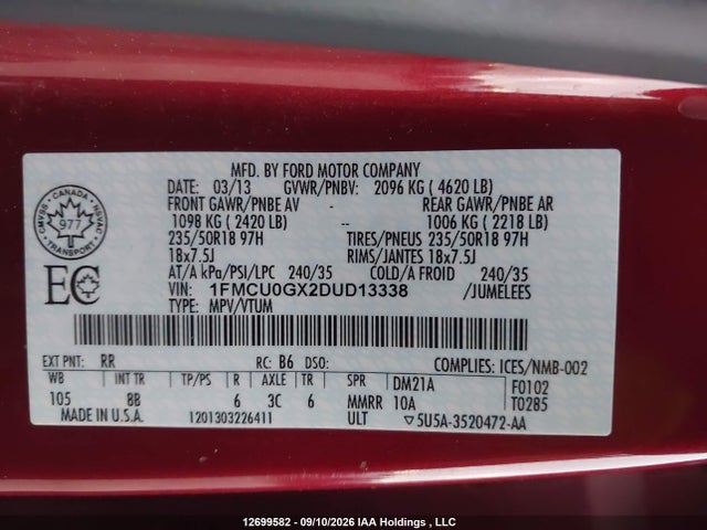 Aukcja sprzedaży 2013 Ford Escape Se, vin: 1FMCU0GX2DUD13338, numer aukcji: 12699582