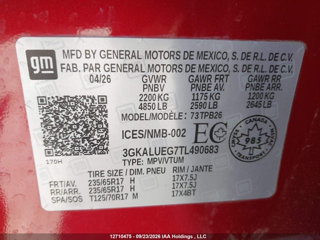 Aukcja sprzedaży 2026 Gmc Terrain Elevation, vin: 3GKALUEG7TL490683, numer aukcji: 12710475