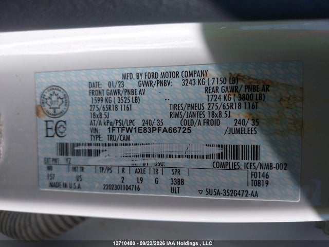 Продаж на аукціоні авто 2023 Ford F150 Supercrew, vin: 1FTFW1E83PFA66725, номер лоту: 12710480