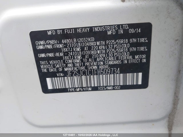 Aukcja sprzedaży 2015 Subaru Forester, vin: JF2SJCTC1FH509734, numer aukcji: 12710481