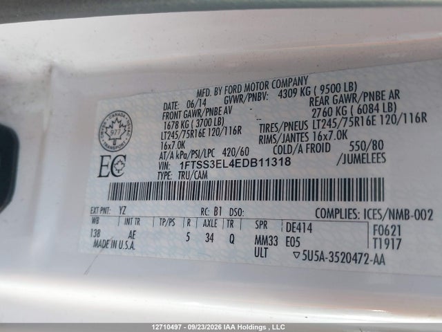 2014 Ford Econoline E350 Super Duty Van მანქანა იყიდება აუქციონზე, vin: 1FTSS3EL4EDB11318, აუქციონის ნომერი: 12710497
