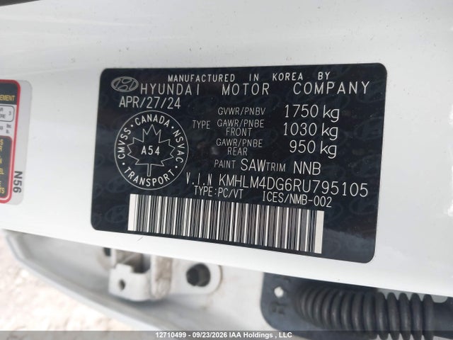 12710499 :رقم المزاد ، KMHLM4DG6RU795105 vin ، 2024 Hyundai Elantra Sel مزاد بيع