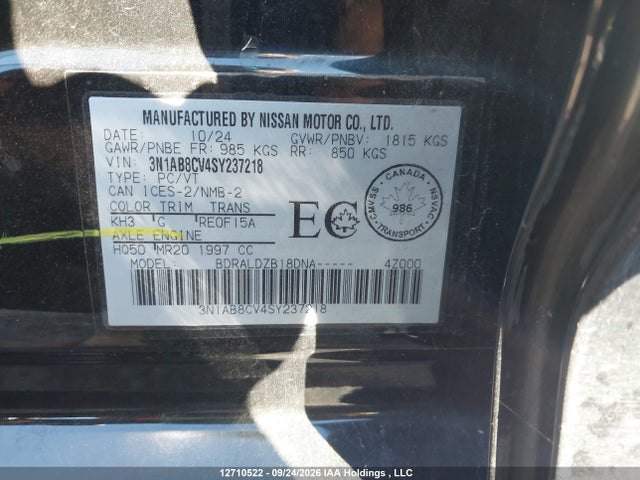 3N1AB8CV4SY237218 Nissan SENTRA SV
