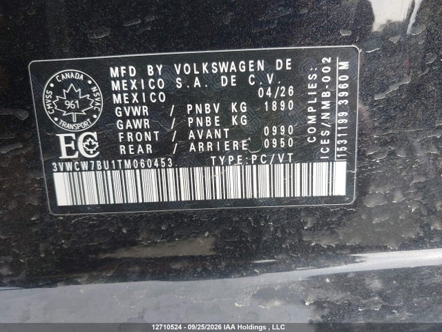 Aukcja sprzedaży 2026 Volkswagen Jetta Trendline, vin: 3VWCW7BU1TM060453, numer aukcji: 12710524