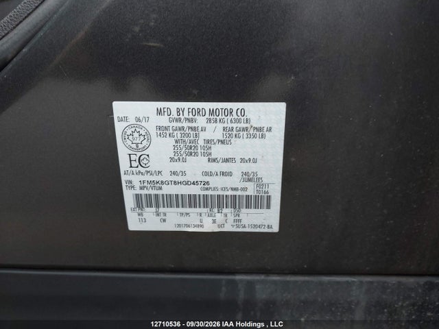 Продажа на аукционе авто 2017 Ford Explorer Sport, vin: 1FM5K8GT8HGD45726, номер лота: 12710536