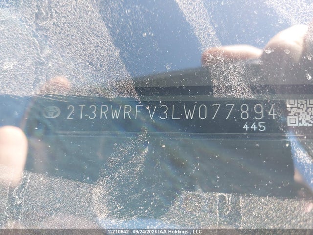 12710542 :رقم المزاد ، 2T3RWRFV3LW077894 vin ، 2020 Toyota Rav4 Hybrid Xle مزاد بيع