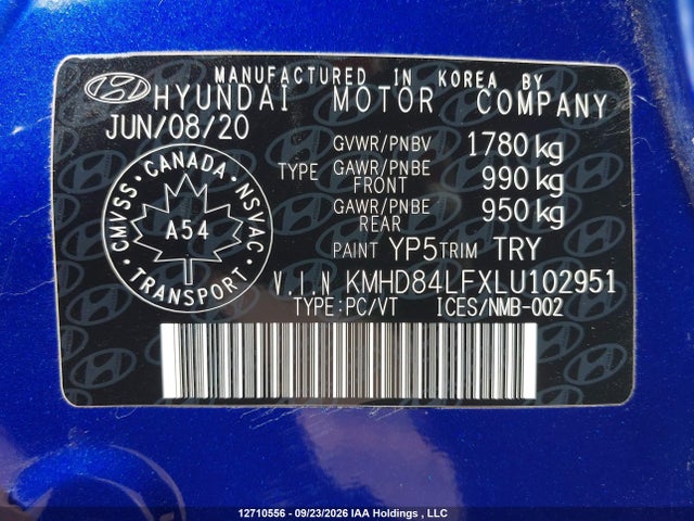 KMHD84LFXLU102951 Hyundai Elantra Preferred Auto Ivt