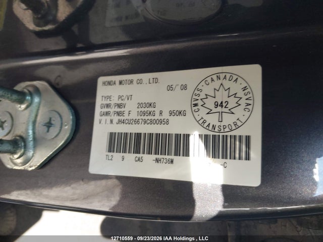 2009 Acura Tsx Premium Pkg/w/tech Pkg მანქანა იყიდება აუქციონზე, vin: JH4CU26679C800958, აუქციონის ნომერი: 12710559