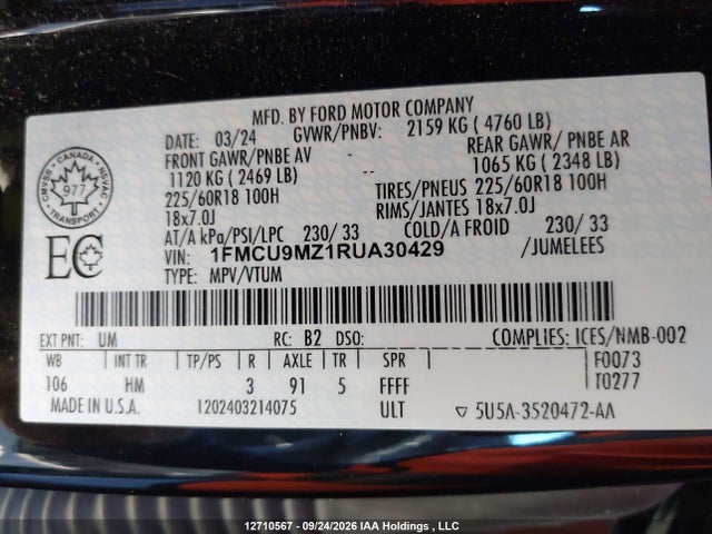 Ford Escape St Line 2024 1FMCU9MZ1RUA30429 Image 9