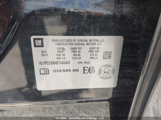 Aukcja sprzedaży 2014 Chevrolet Cruze 1lt, vin: 1G1PC5SB4E7449447, numer aukcji: 12710568