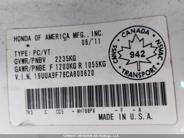 2012 Acura Tl მანქანა იყიდება აუქციონზე, vin: 19UUA9F78CA800620, აუქციონის ნომერი: 12700317