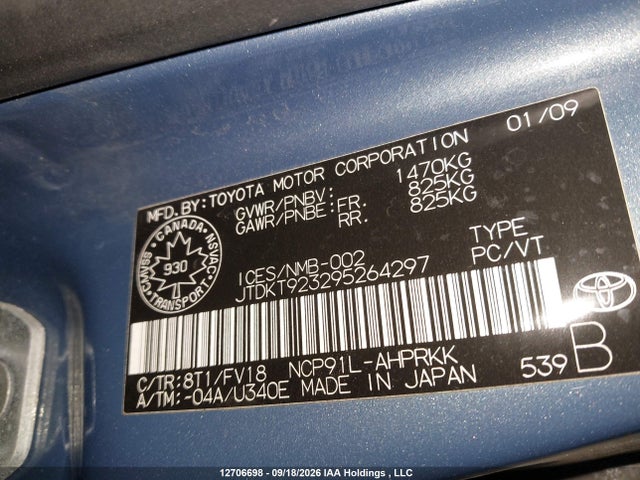 Продажа на аукционе авто 2009 Toyota Yaris Rs, vin: JTDKT923295264297, номер лота: 12706698