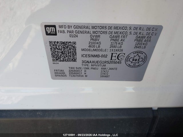 12710591 :رقم المزاد ، 3GNAXUEG1RS205045 vin ، 2024 Chevrolet Equinox Lt مزاد بيع