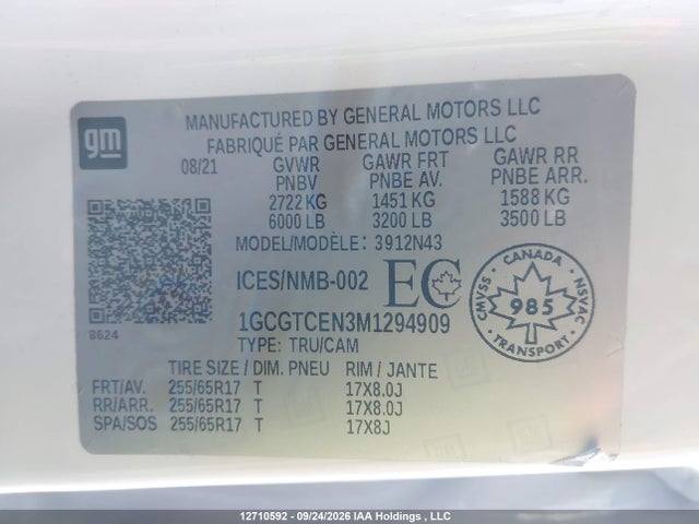 Продаж на аукціоні авто 2021 Chevrolet Colorado Lt, vin: 1GCGTCEN3M1294909, номер лоту: 12710592