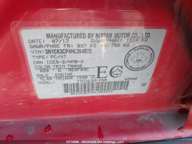 Продаж на аукціоні авто 2017 Nissan Micra S/sr/sv, vin: 3N1CK3CP4HL264972, номер лоту: 12710596