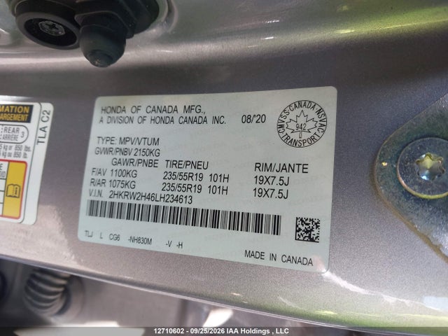 Продажа на аукционе авто 2020 Honda Cr-v Sport, vin: 2HKRW2H46LH234613, номер лота: 12710602