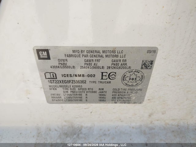 Aukcja sprzedaży 2015 Gmc Sierra K2500 Heavy Duty, vin: 1GT22XEG8FZ536362, numer aukcji: 12710604