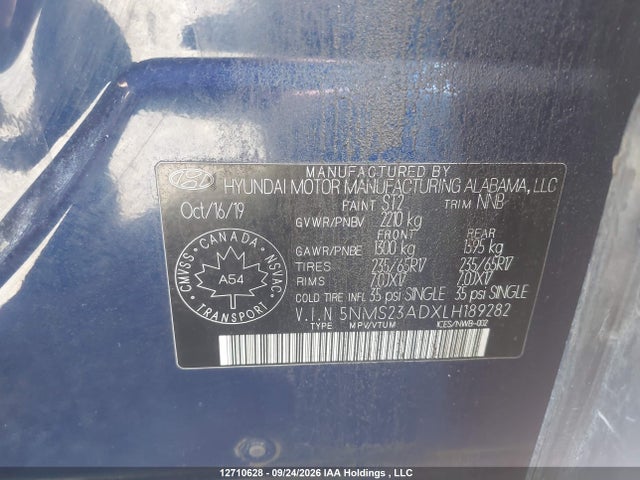 Продаж на аукціоні авто 2020 Hyundai Santa Fe Essential Fwd With Smartsense Package, vin: 5NMS23ADXLH189282, номер лоту: 12710628