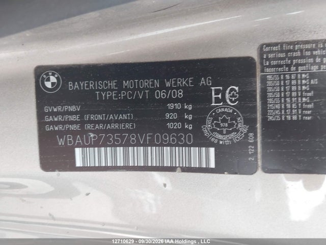 12710629 :رقم المزاد ، WBAUP73578VF09630 vin ، 2008 Bmw 128i مزاد بيع