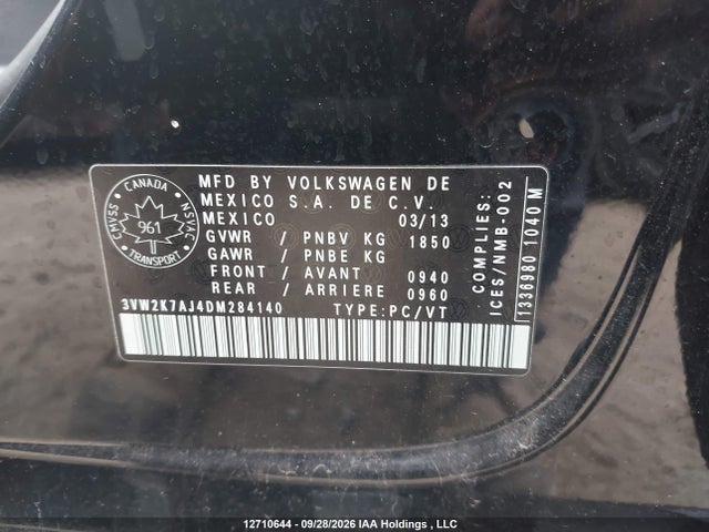 2013 Volkswagen Jetta S მანქანა იყიდება აუქციონზე, vin: 3VW2K7AJ4DM284140, აუქციონის ნომერი: 12710644