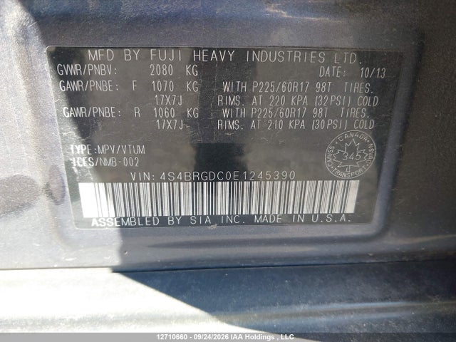12710660 :رقم المزاد ، 4S4BRGDC0E1245390 vin ، 2014 Subaru Outback 2.5i Premium مزاد بيع
