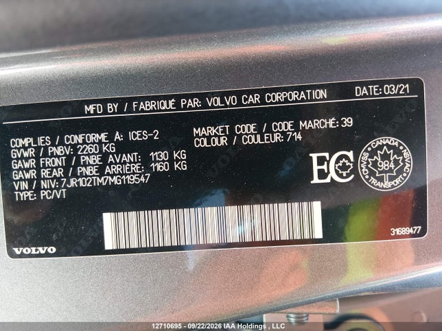 Aukcja sprzedaży 2021 Volvo S60 T5 R-design, vin: 7JR102TM7MG119547, numer aukcji: 12710695