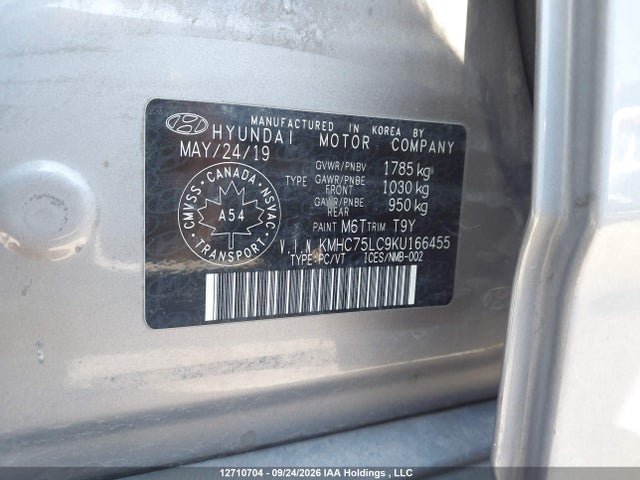 2019 Hyundai Ioniq Hybrid Essential მანქანა იყიდება აუქციონზე, vin: KMHC75LC9KU166455, აუქციონის ნომერი: 12710704