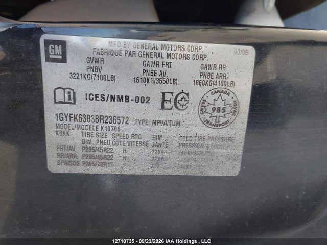Aukcja sprzedaży 2008 Cadillac Escalade, vin: 1GYFK63838R236572, numer aukcji: 12710735