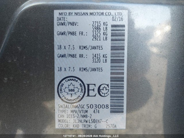Продаж на аукціоні авто 2016 Infiniti Qx60, vin: 5N1AL0MM2GC503008, номер лоту: 12710741