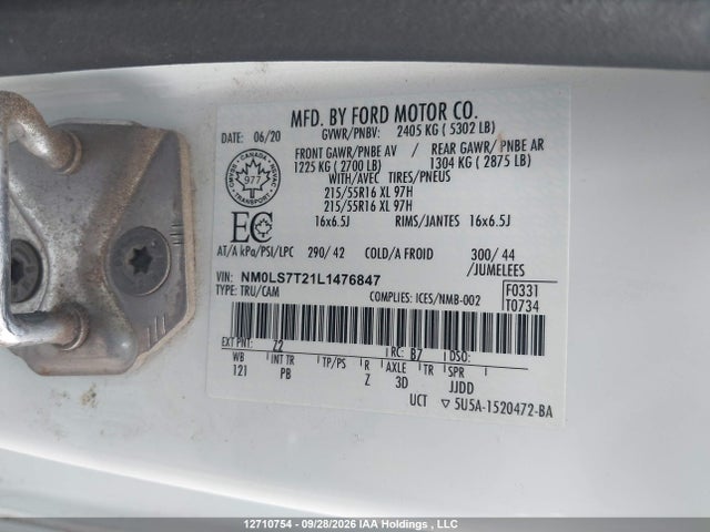 12710754 :رقم المزاد ، NM0LS7T21L1476847 vin ، 2020 Ford Transit Connect Xlt مزاد بيع