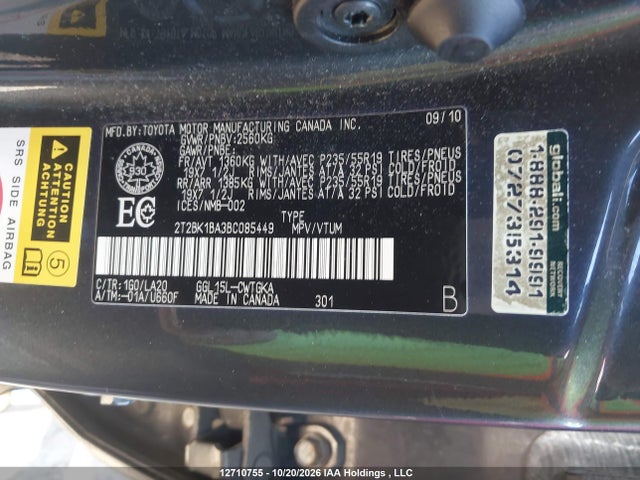 12710755 :رقم المزاد ، 2T2BK1BA3BC085449 vin ، 2011 Lexus Rx 350 مزاد بيع