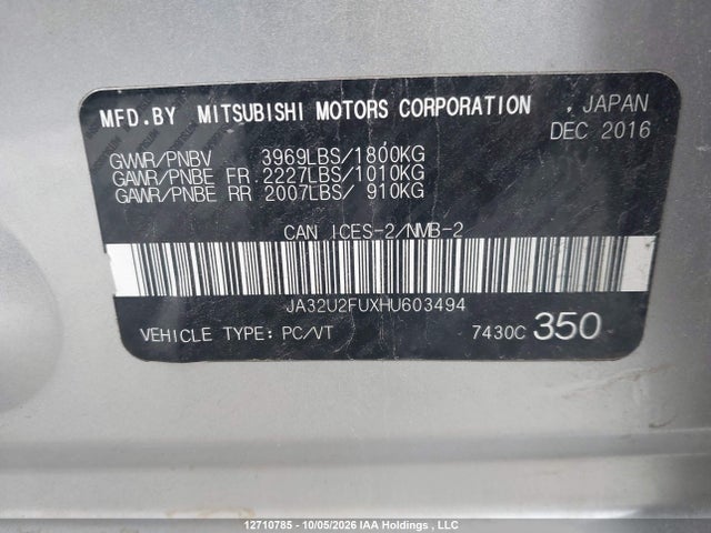 Продажа на аукционе авто 2017 Mitsubishi Lancer Es/se Anniversary Edition/se Black Edition/se Ltd, vin: JA32U2FUXHU603494, номер лота: 12710785