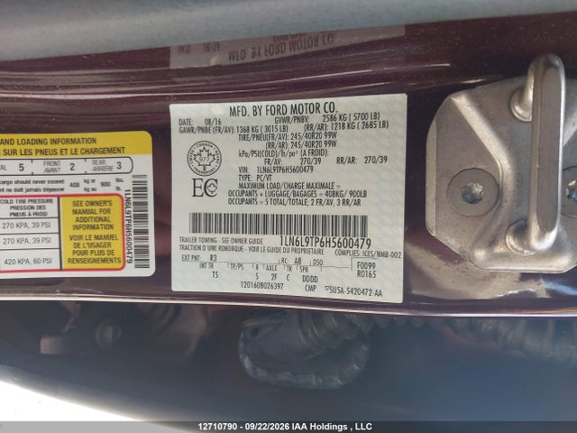 Продажа на аукционе авто 2017 Lincoln Continental Select, vin: 1LN6L9TP6H5600479, номер лота: 12710790