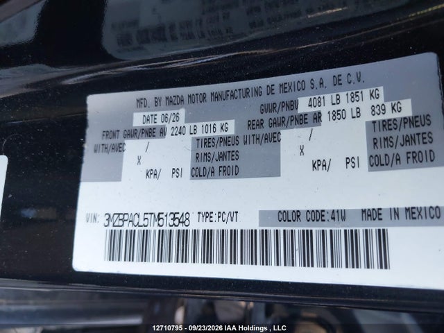 Aukcja sprzedaży 2026 Mazda 3 Preferred/carbon Edition, vin: 3MZBPACL5TM513548, numer aukcji: 12710795